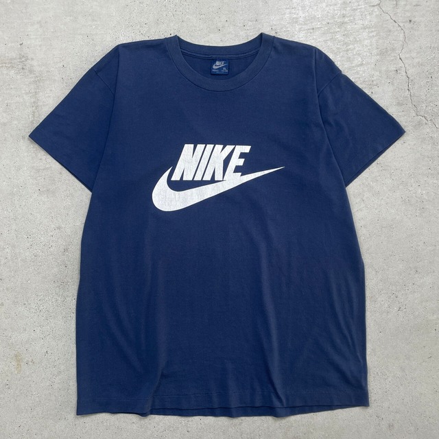 80年代 USA製 NIKE ナイキ 紺タグ スウォッシュ ロゴプリントTシャツ 