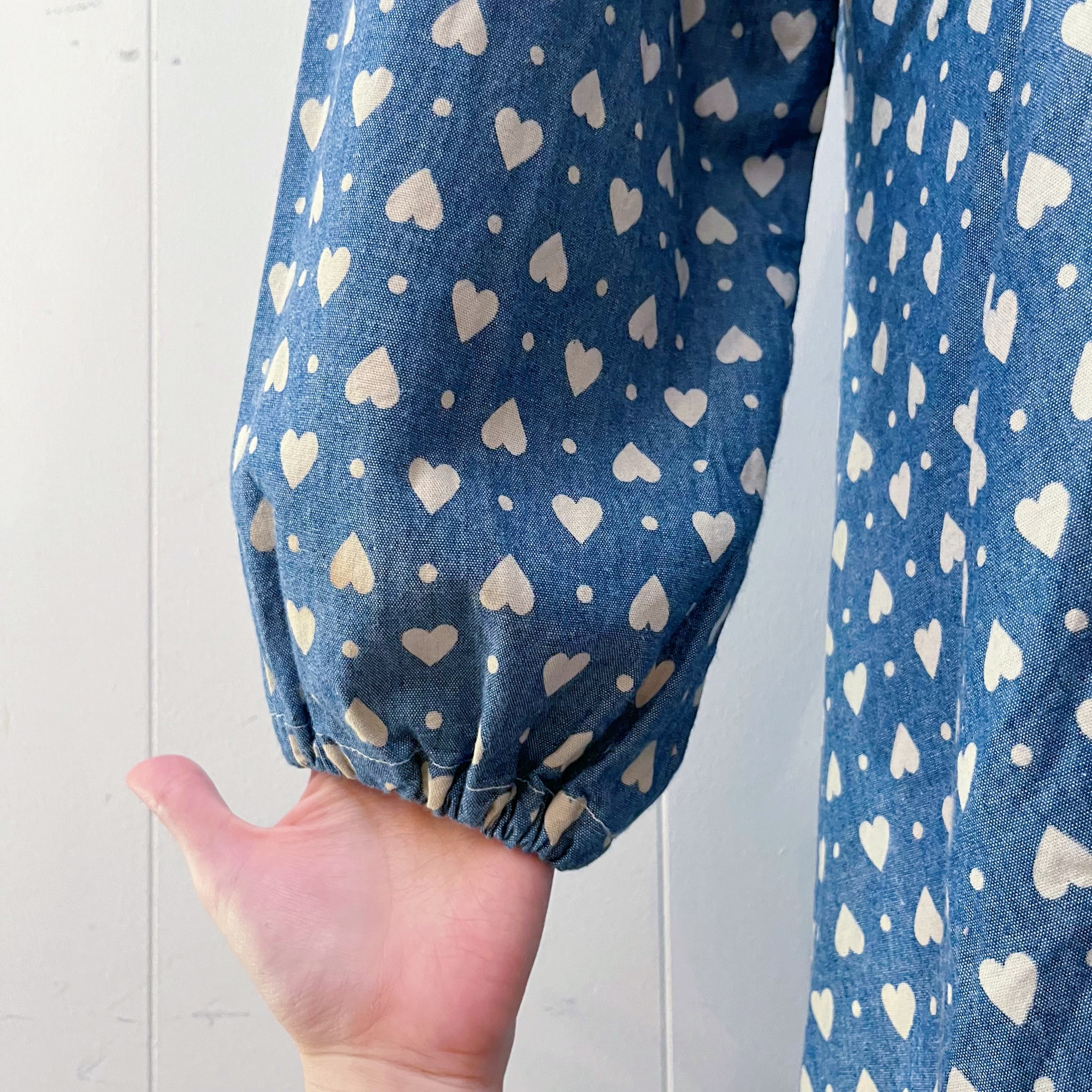 heart dot denim flare one-piece