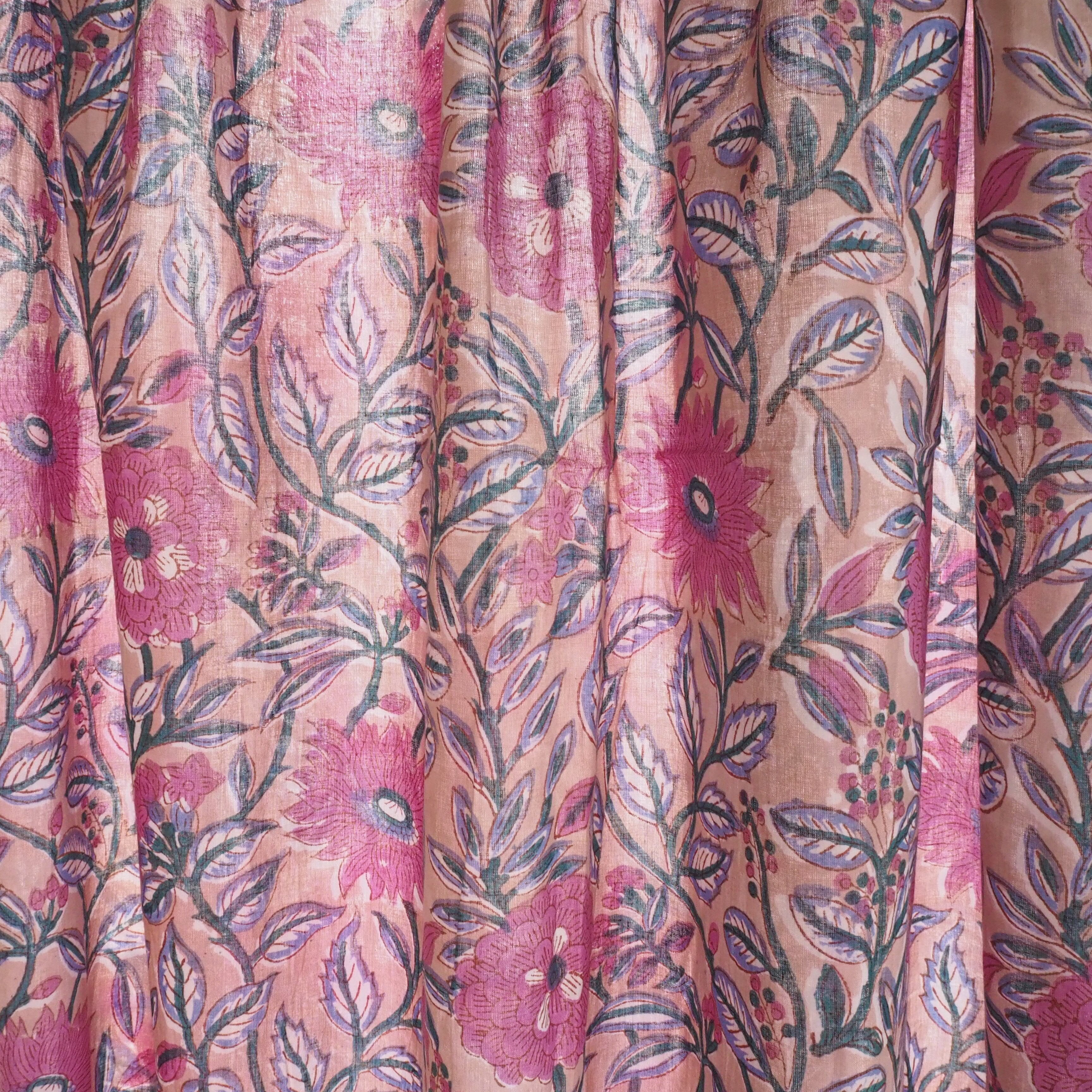 ブロックプリント生地【50cm単位】インド綿 花柄 くすみピンク #14620