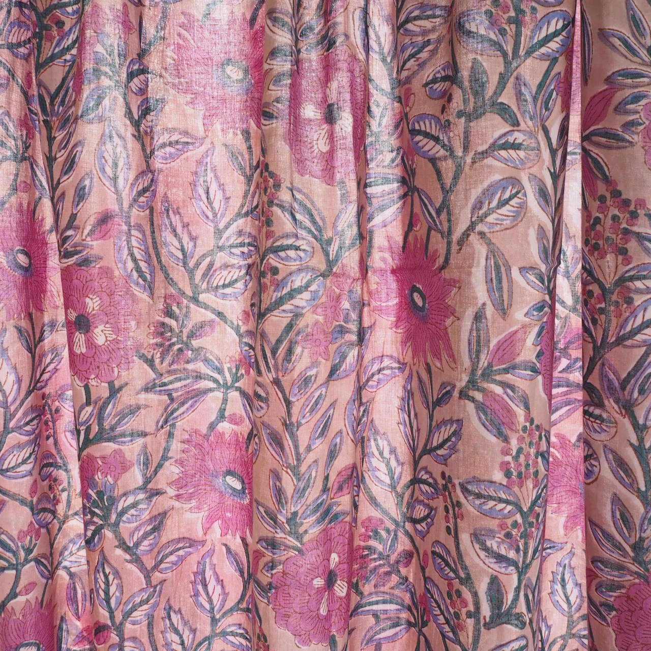 ブロックプリント生地【50cm単位】インド綿 花柄 くすみピンク #14620-PK1