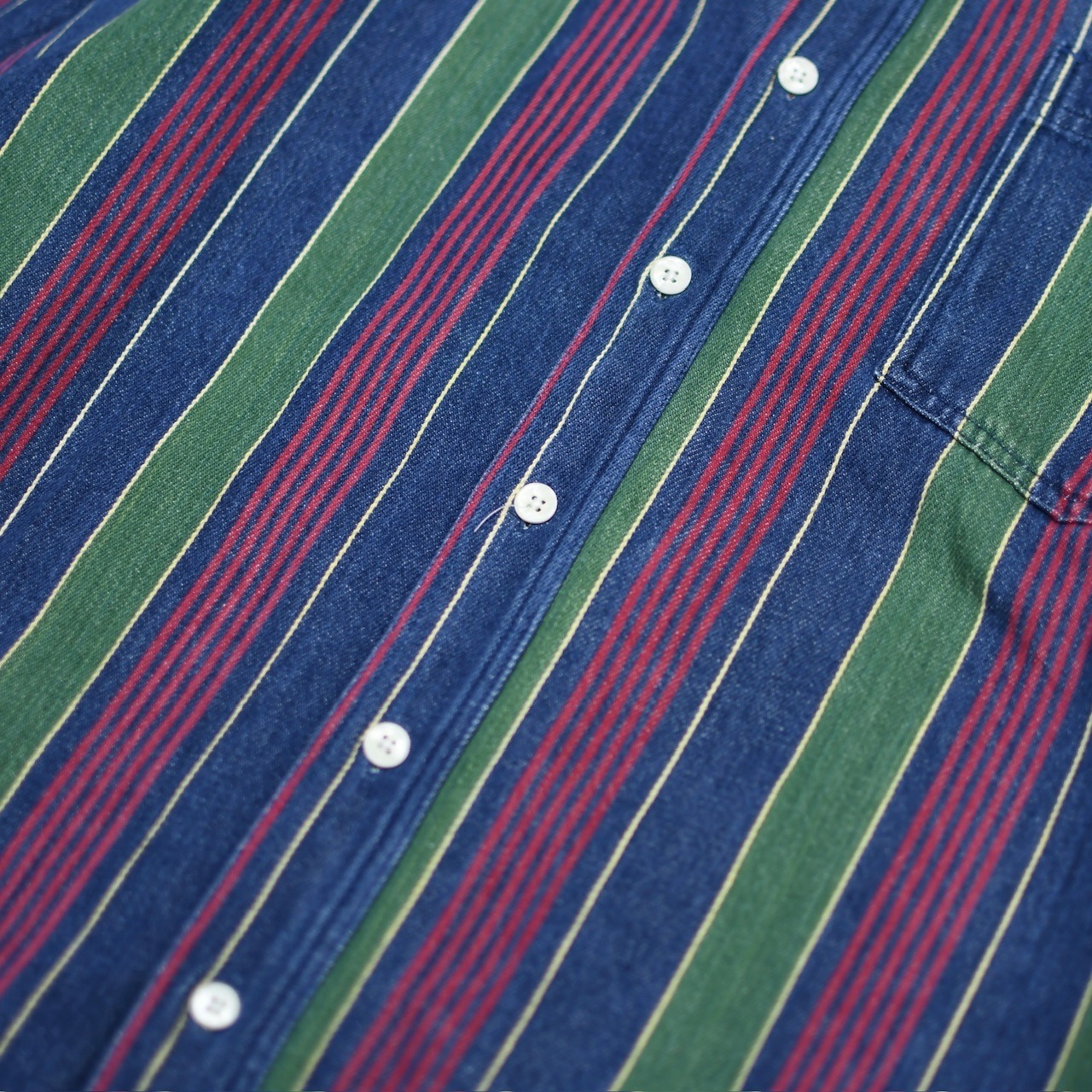 multi stripe denim button down shirt