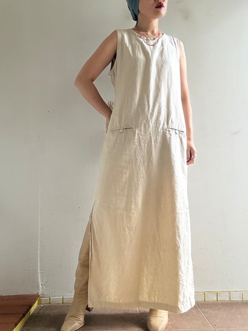①"Each Price Market" Vintage Linen Maxi Dress