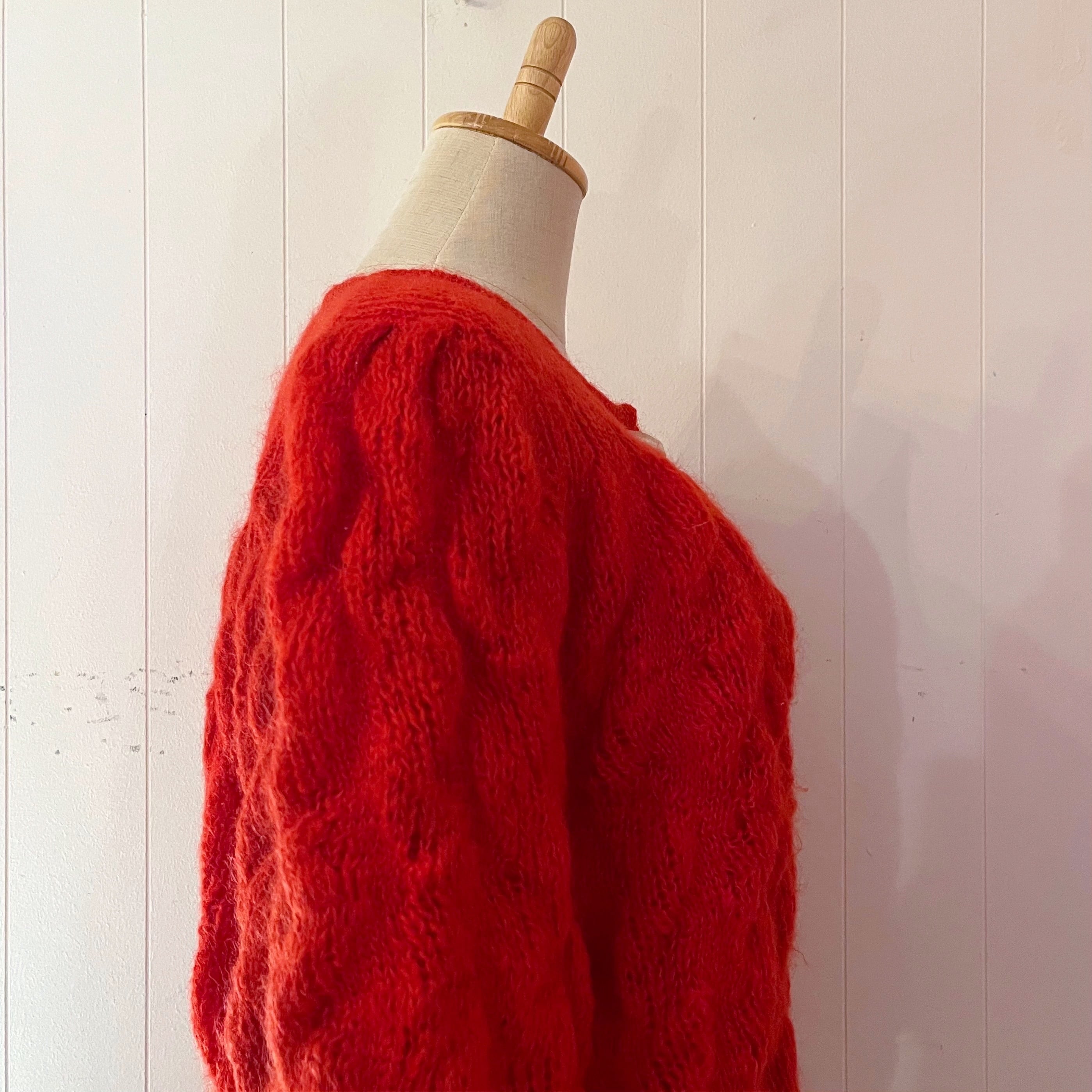 toggle button red cable knit cardigan