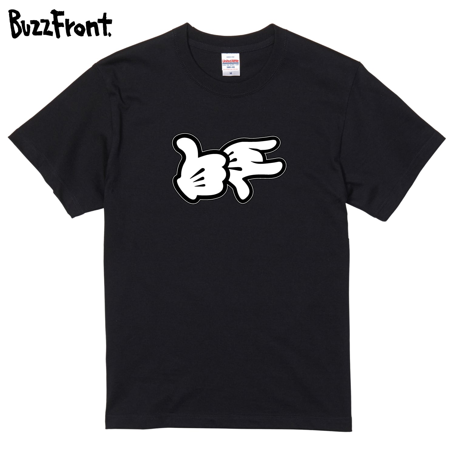 ハンドサイン グラフィック Tシャツ ブラック BuzzFront】ハンドサインTシャツ黒(S〜XL) | BuzzFront BASE