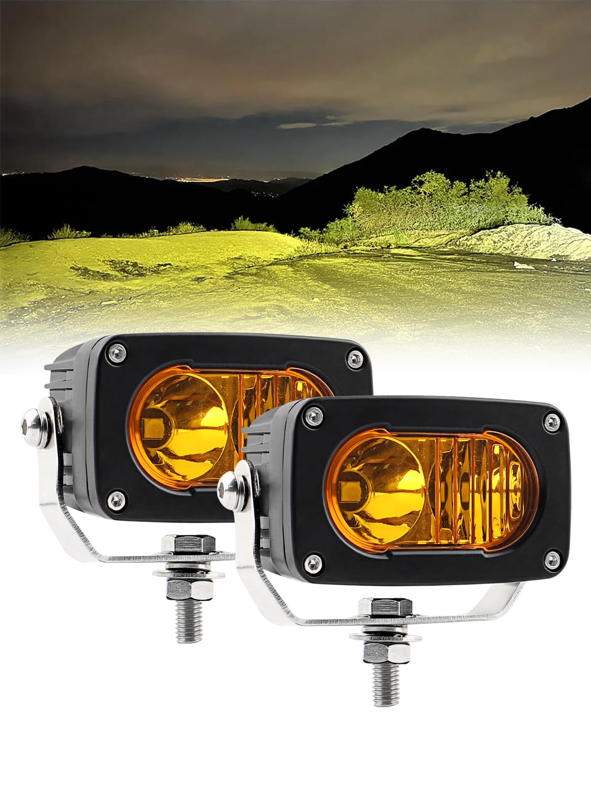 CHELHEAD 3インチLED作業灯 イエロー 50w バイク LEDフォグランプ 広角狹角一体型 車補助灯 高輝度 12v/24v兼用 3000K IP68 防水 防塵 取付簡単 オートバイク用 各種作業車に対応 除雪機 集魚灯 前照灯 (イエロー)