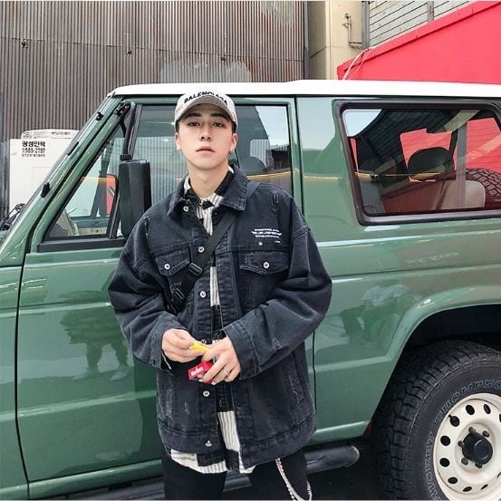 全2色 デニムジャケット 和風 プリント カジュアル B系 メンズ