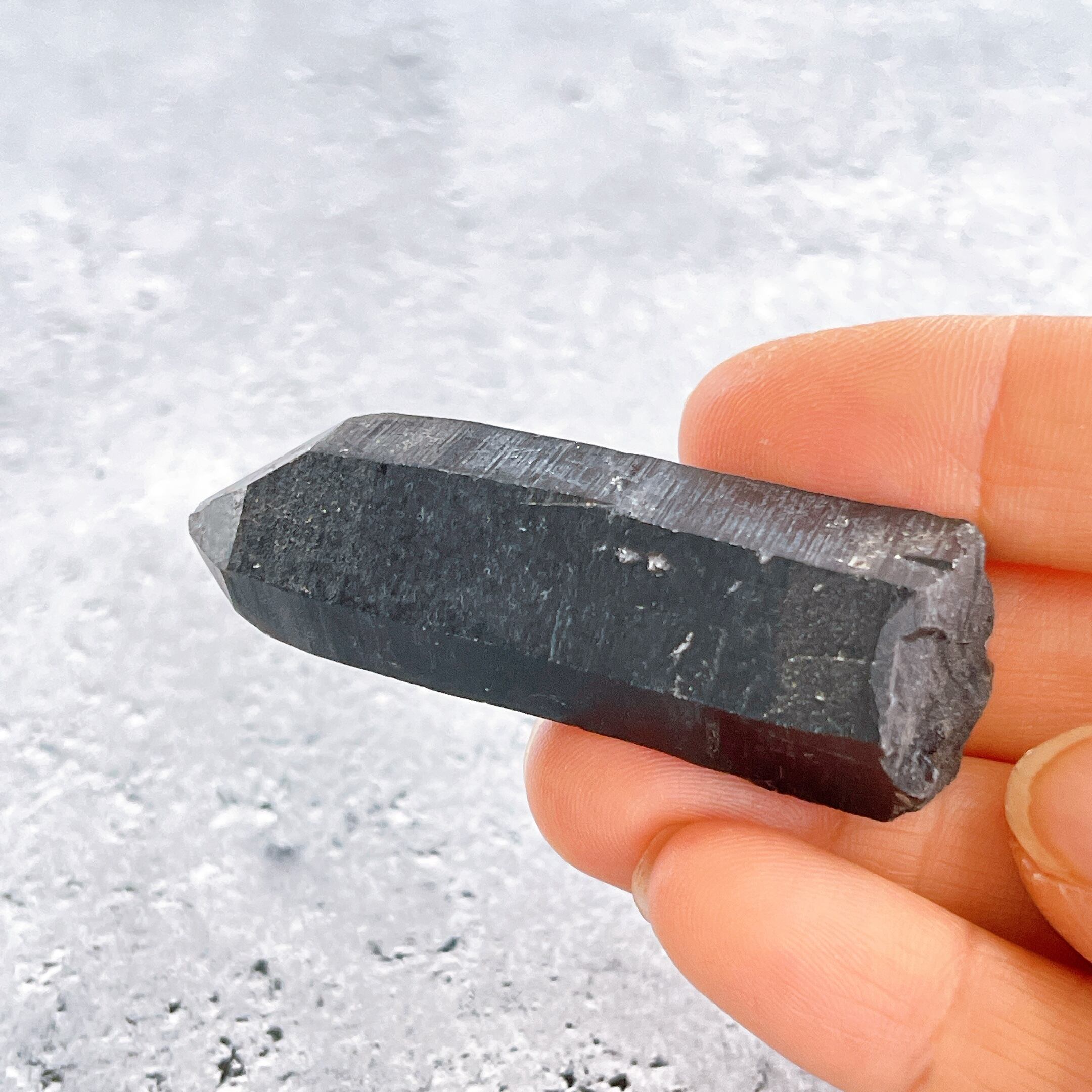 チベット産モリオン・原石・ポイント23g ✧麻ポーチ付き✧黒水晶