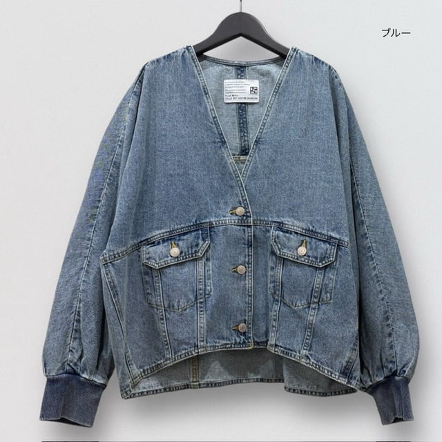 PASSIONE リブ袖 Vネック デニム ジャケット | CoCo Cuore