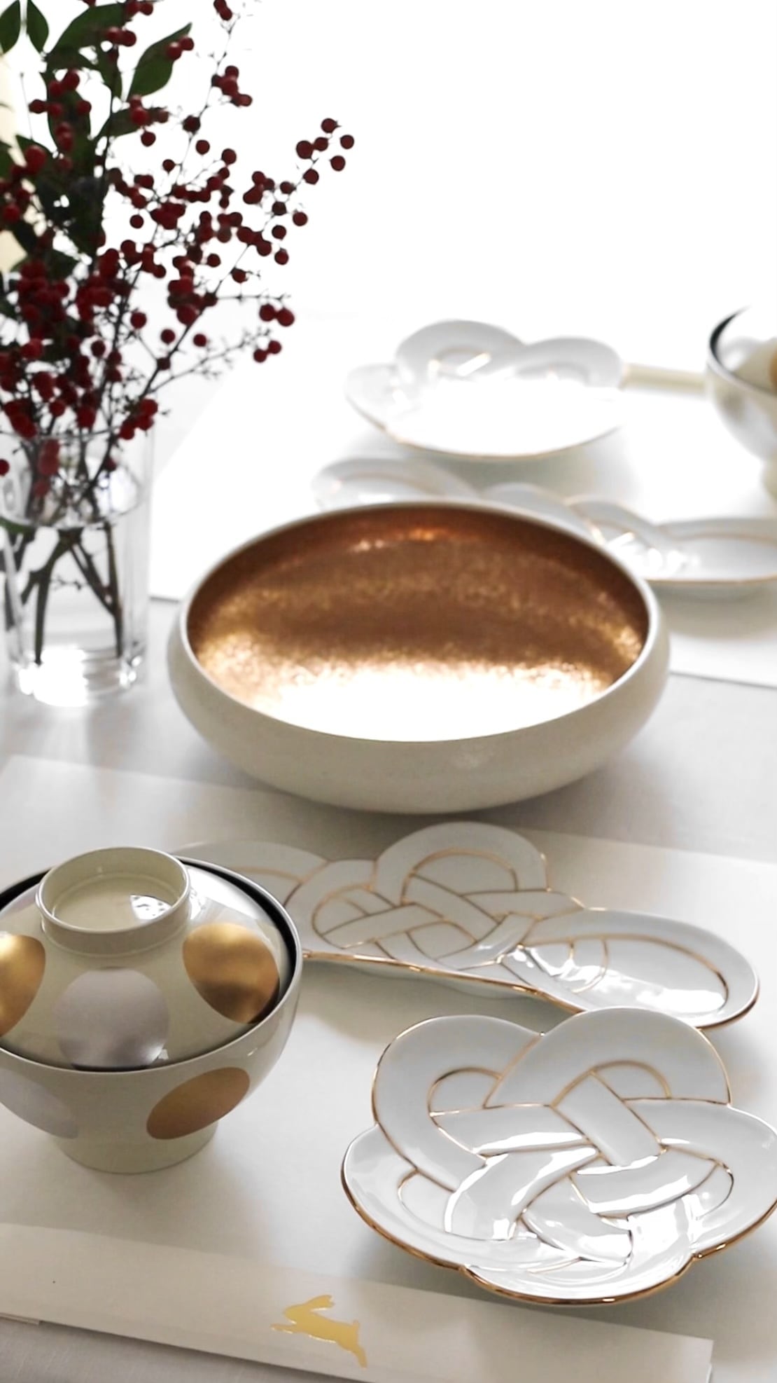 有田焼銘々皿 15cm縁起物梅むすび 金線 ゴールド5枚セット2024