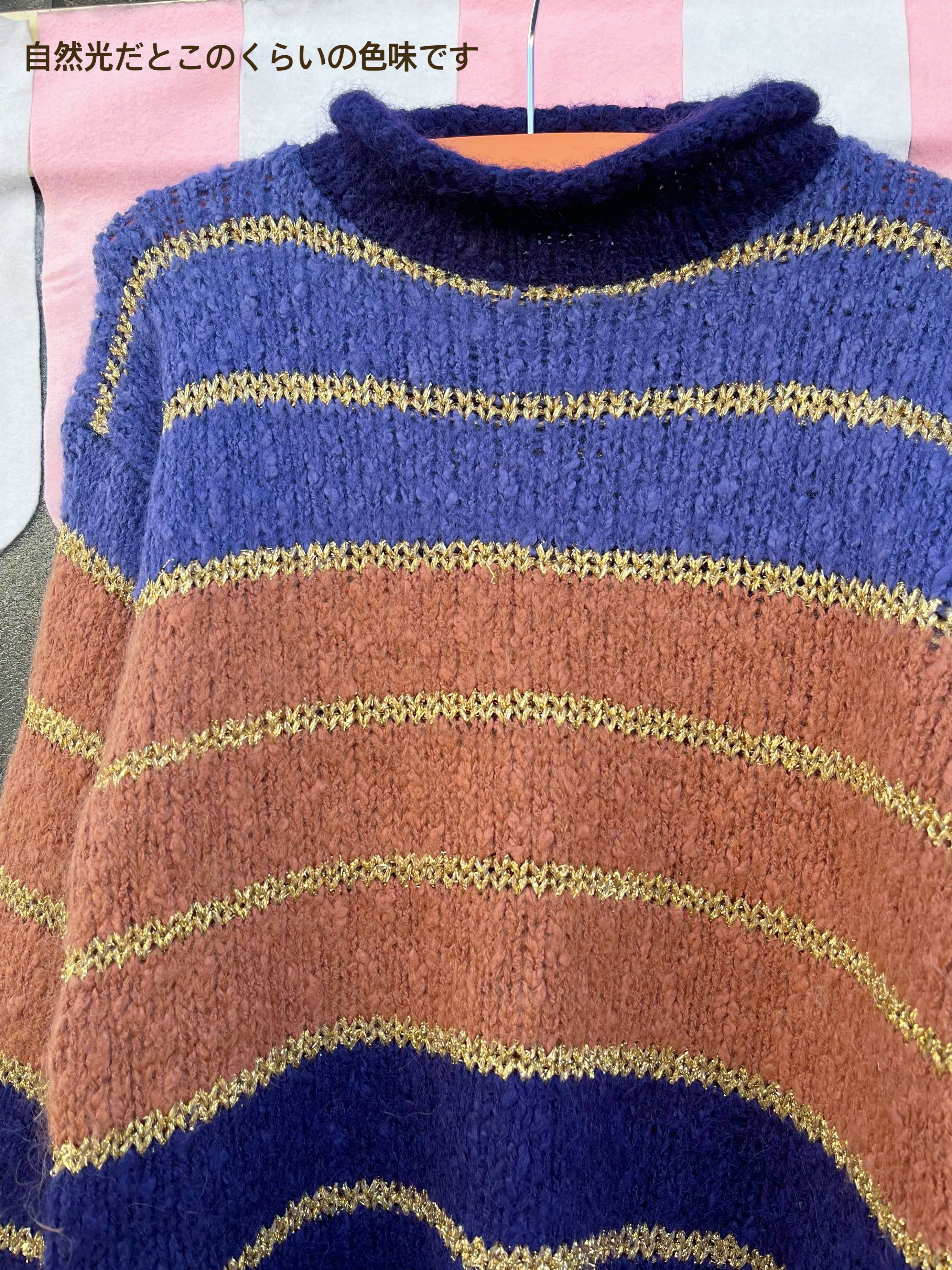 purple lame gold high necked sweater