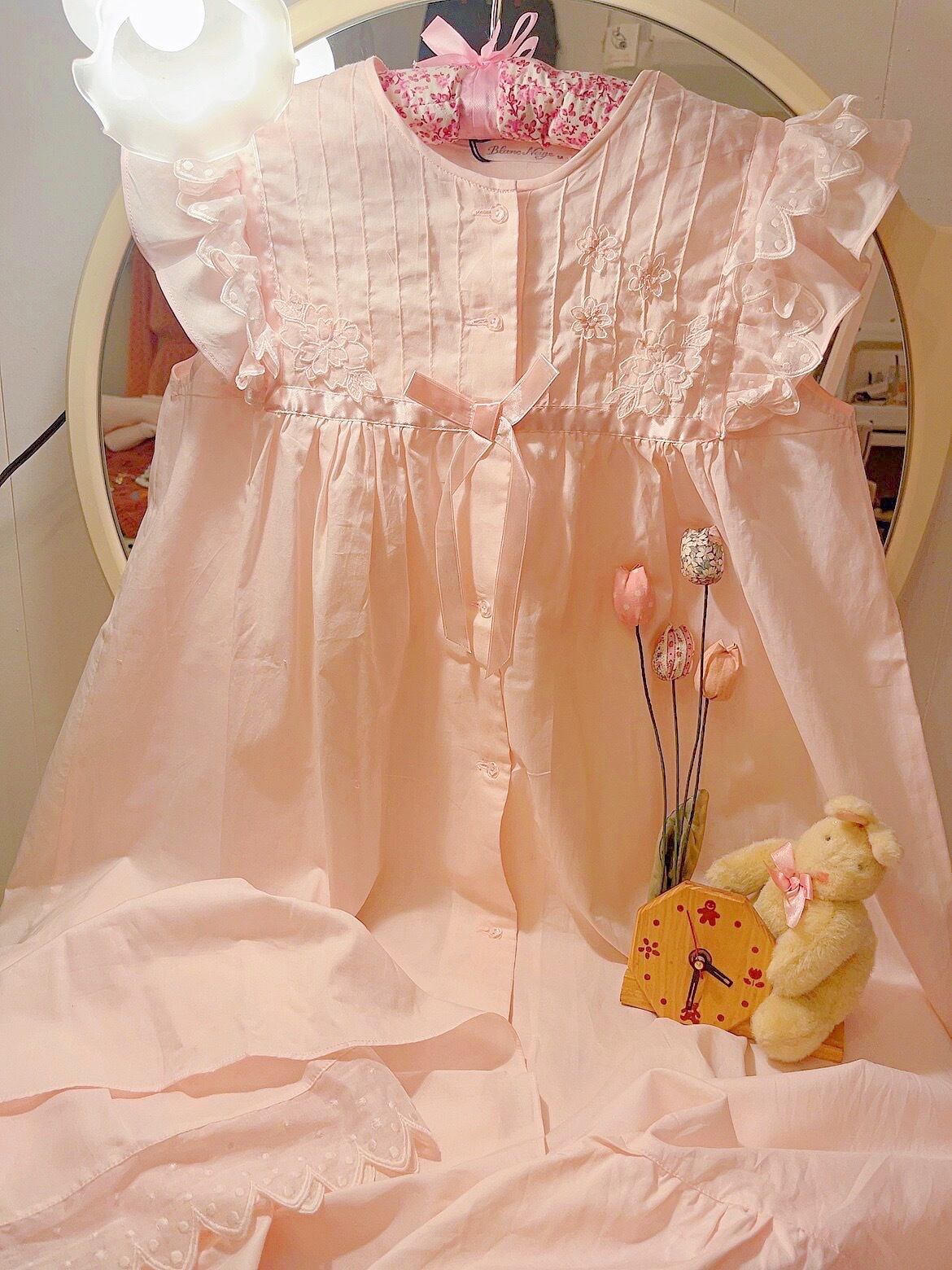 pink frill ribbon sleeve less one-piece