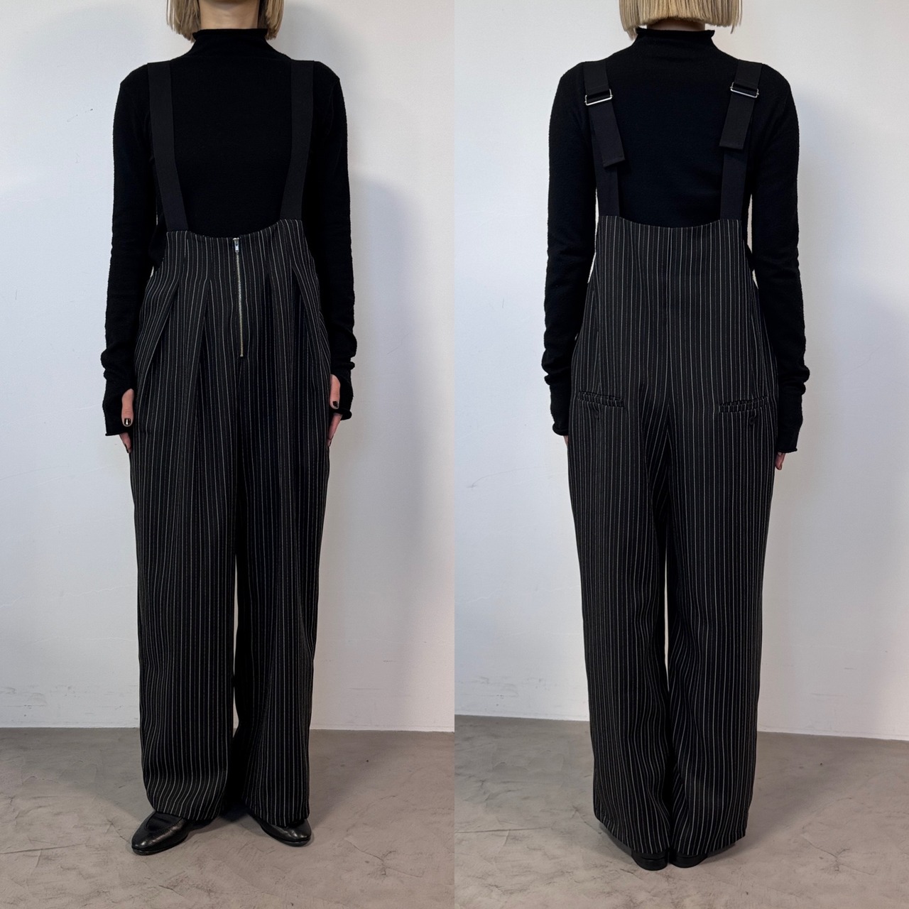 【鹿児島先行販売】ピンストライプサロペットPT/ブラック