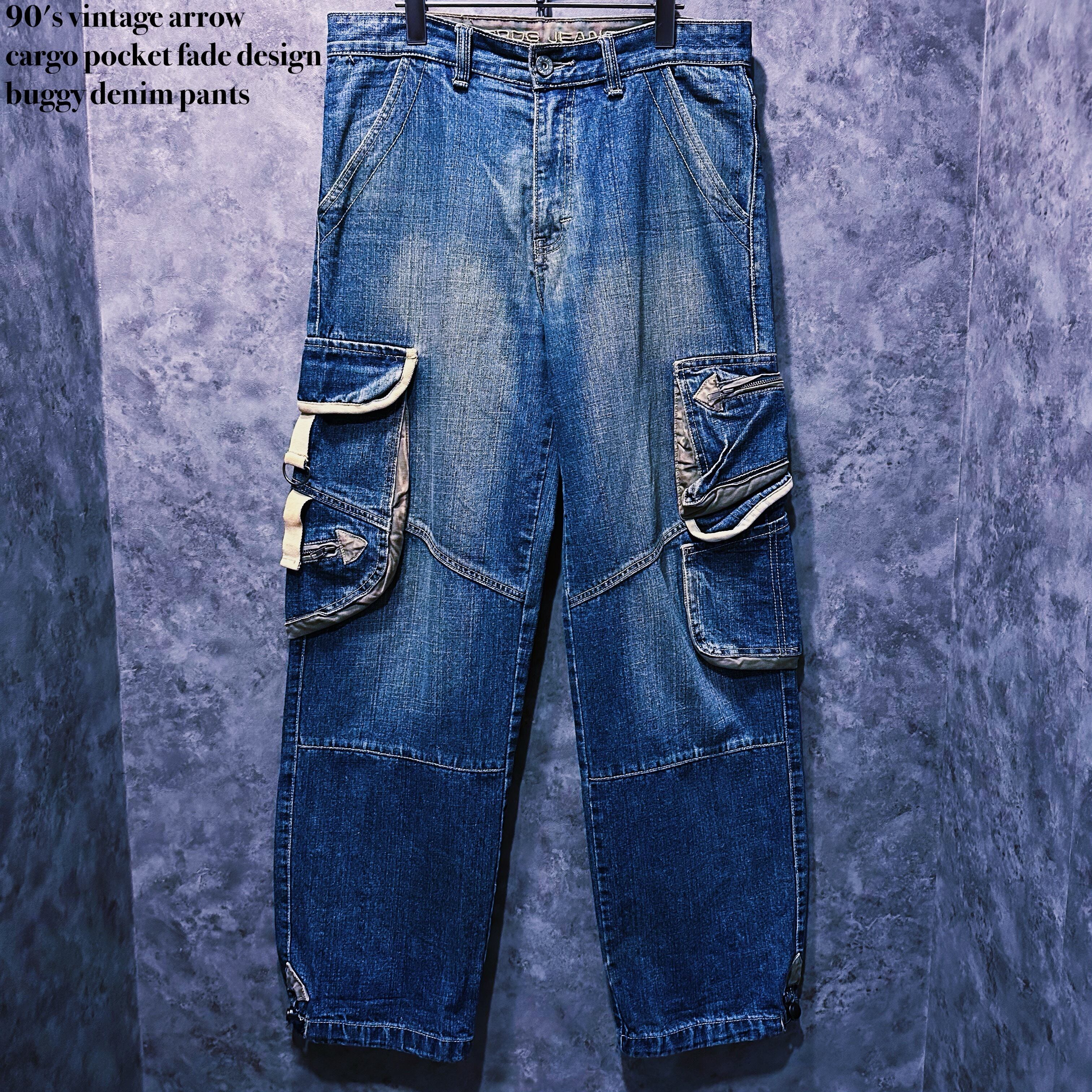 【doppio】90's vintage arrow cargo pocket fade design buggy denim pants