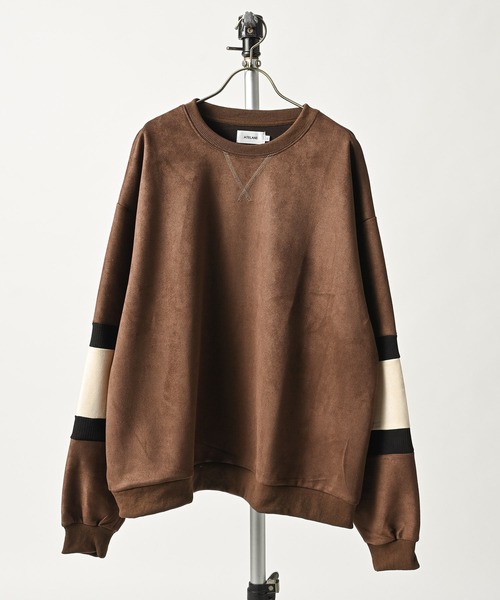 ATELANE Suede-Finish Ponte Crew Neck with Contrast Sleeves (BRN) 26A-24010