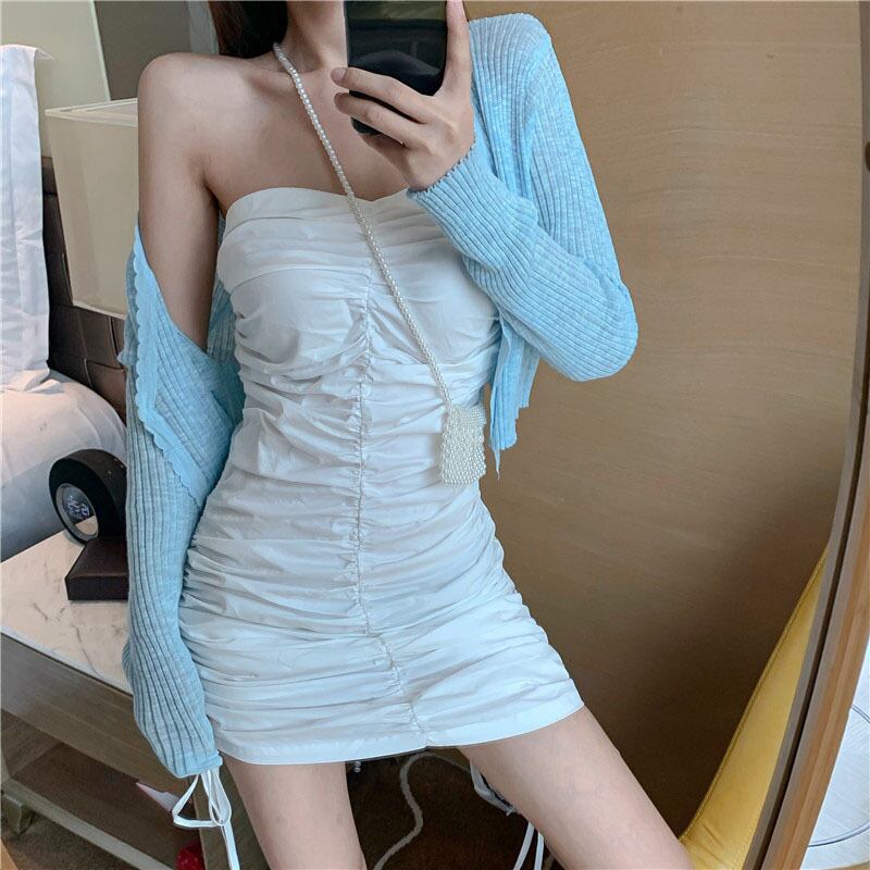 セクシーなワンショルダードレス女性の夏のノースリーブストラップレスヒップショートスカート2020新しいスタイルの薄いスカート ブラックストロベリース54708065937