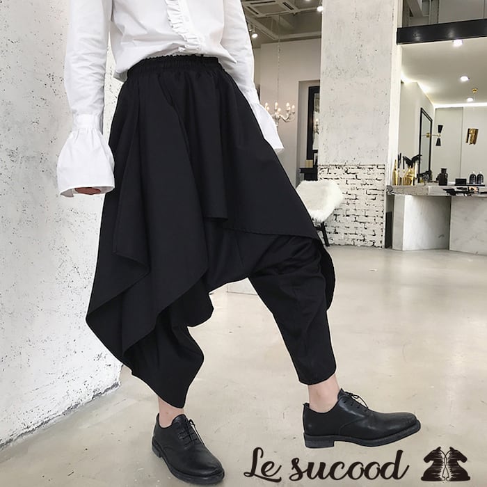 【Le sucood】btm061 フラップスカート付きドレープサルエル