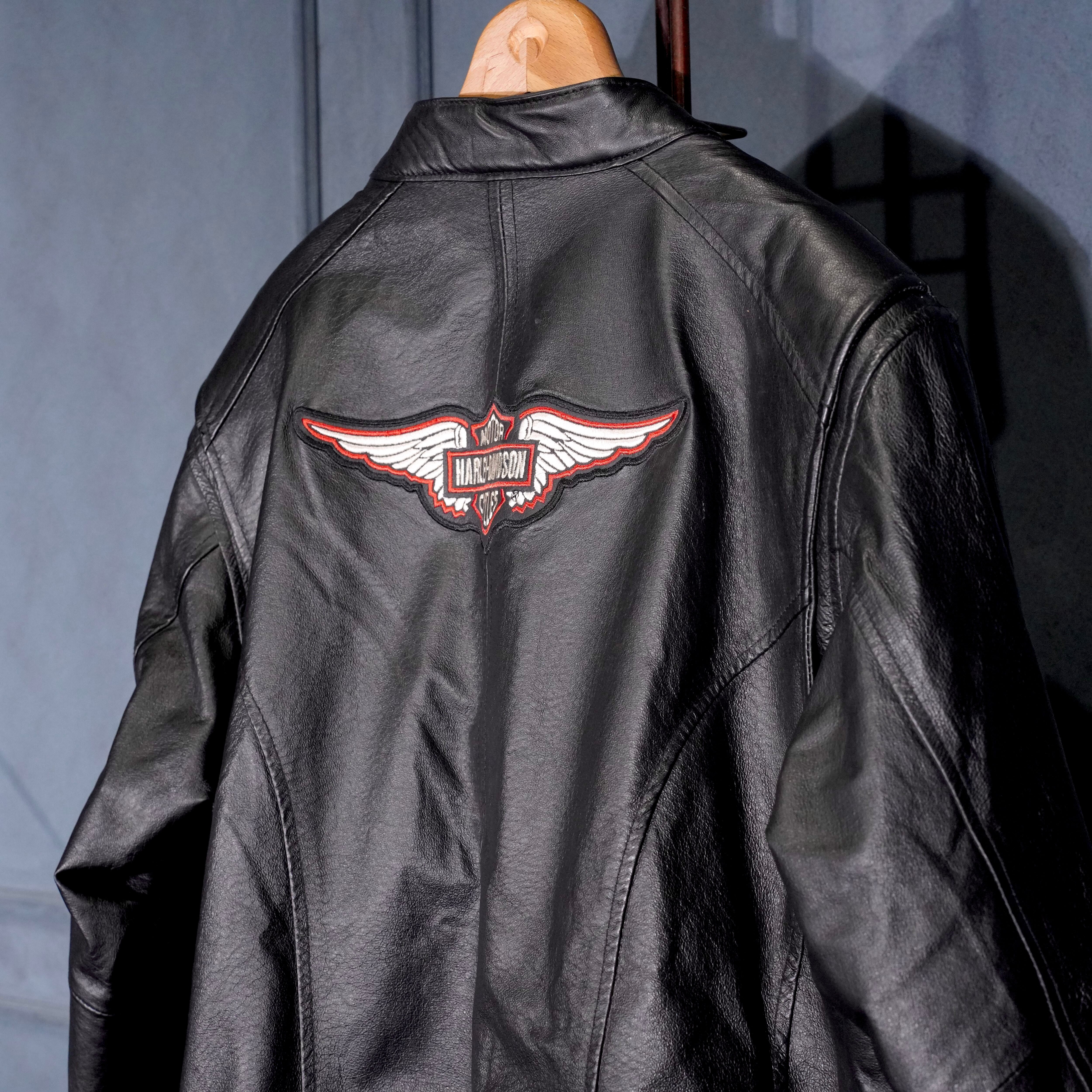 USA VINTAGE HARLEY DAVIDSON LOGO EMBROIDERY DESIGN ZIP UP LEATHER