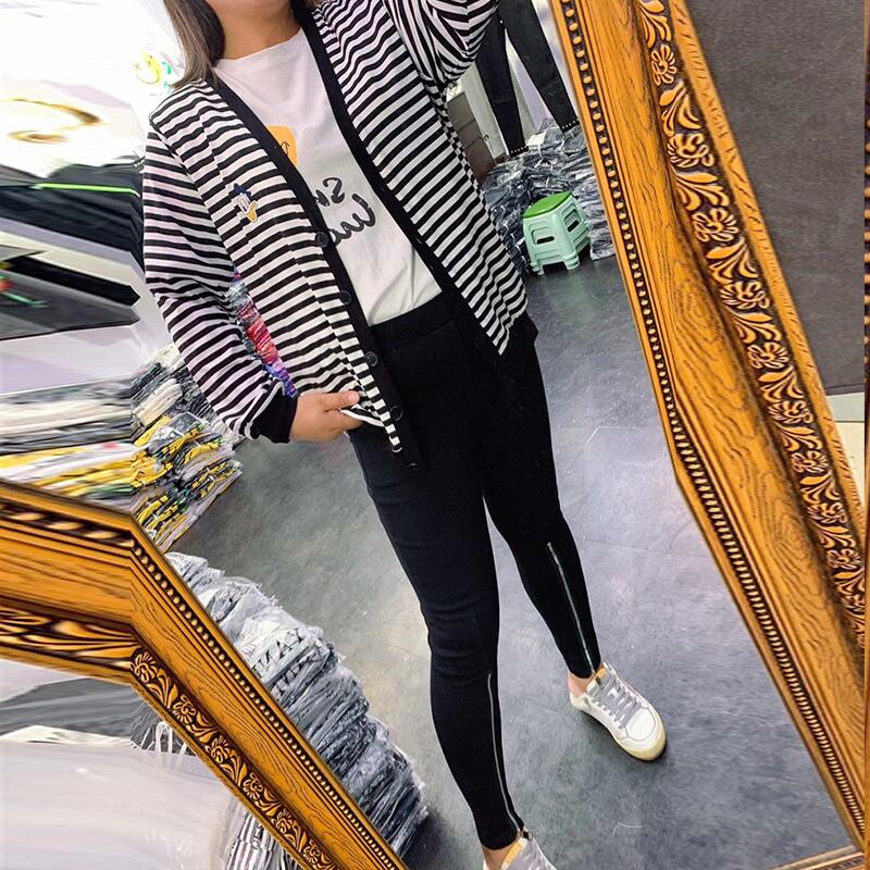 秋のファットmm大きいサイズカーディガンシャツデザインセンスストライプシンカーディガンジャケット長袖tシャツ女性エインスタイル ミックスインファッション64284587513