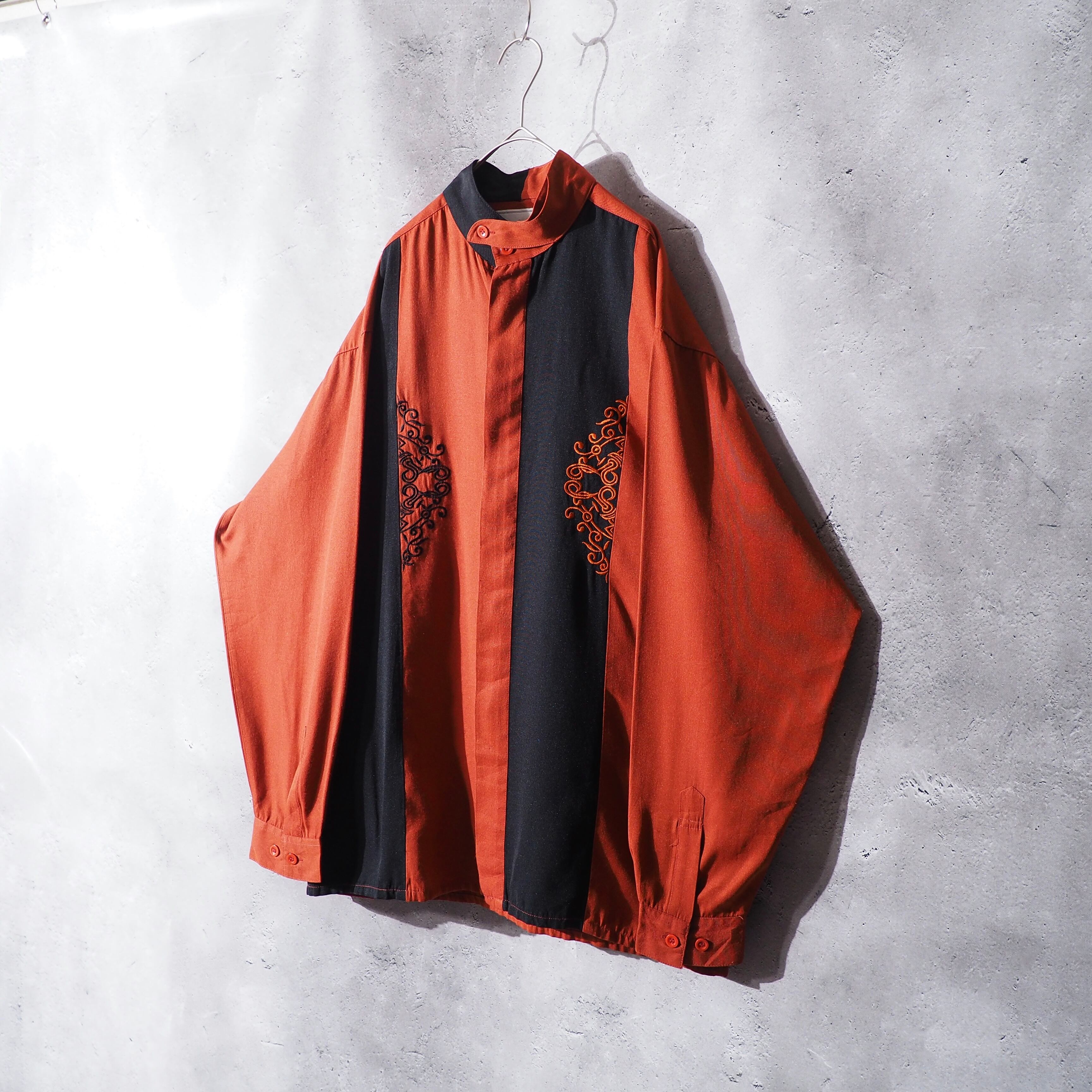 1990s " Pronti " Bi color × Embbossed vintage Band callar shirt