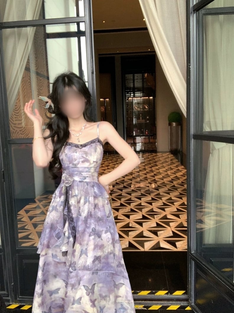 蝶柄ラベンダーキャミワンピース｜細見え×大人可愛いフレアシルエット