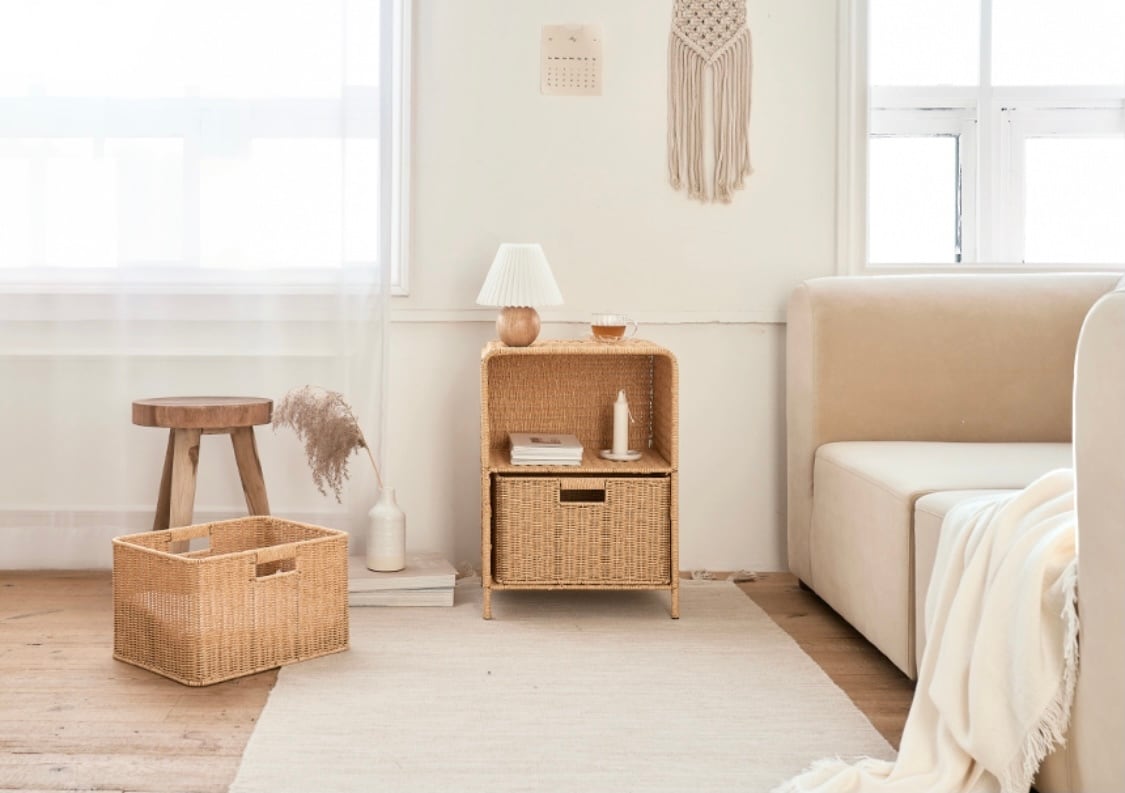 PP rattan drawer 2tier / PP ラタン シェルフ サイド テーブル タンス