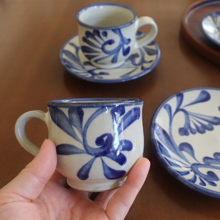 やちむん 陶眞窯 カップ＆ソーサー 唐草 Yachimun Cup and saucer #415