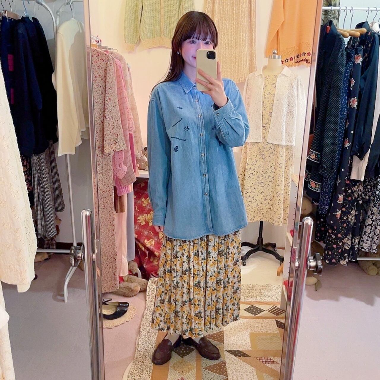 mini icon embroidery denim shirt