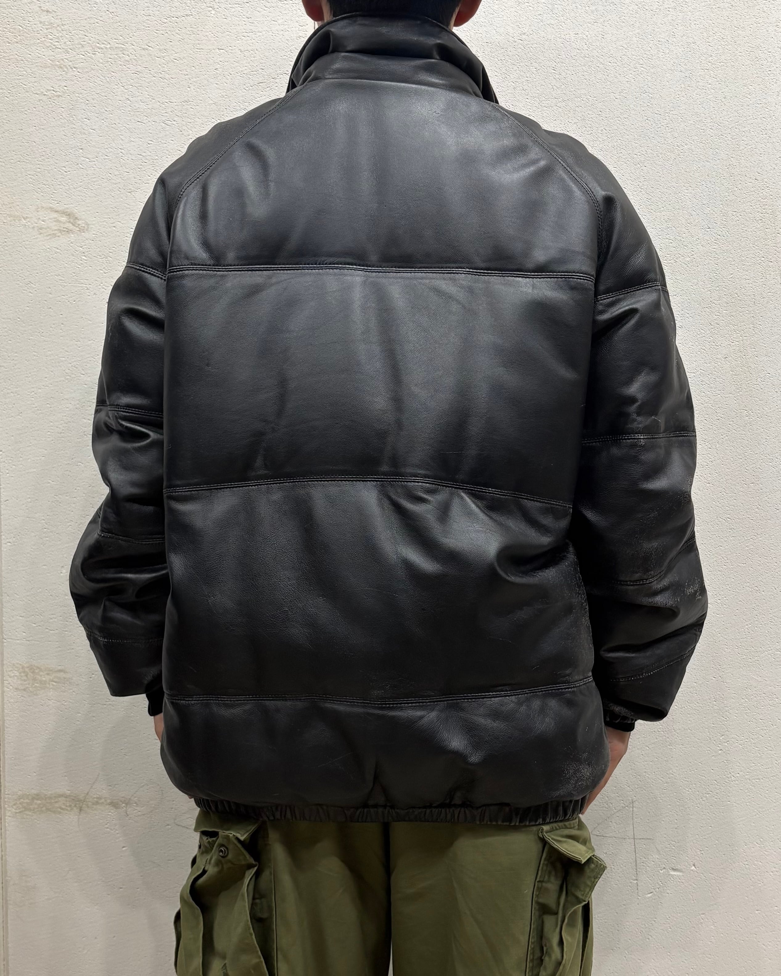 00's old stussy Leather Down Jacket 