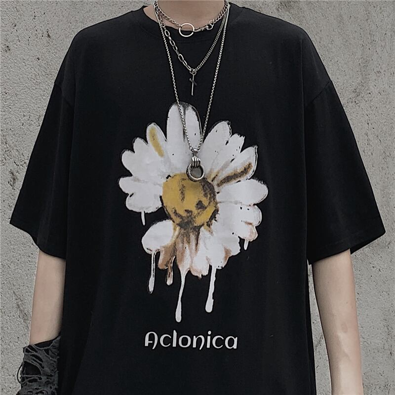 新品 花柄プリント柄Tシャツ 大人女子☆ 原宿系 フラワーデザイン