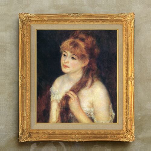 直筆仕上げ油絵 【ルノワール】 髪を編む少女(2) F10 絵画 アート インテリア 人物画