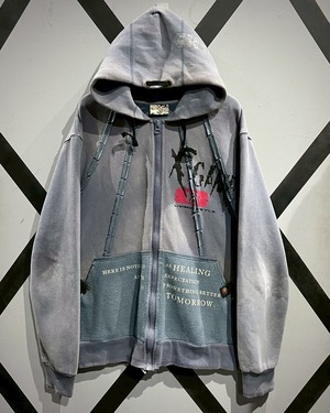 【X VINTAGE】Logo Print Good Fade Loose Zip Up Hoodie