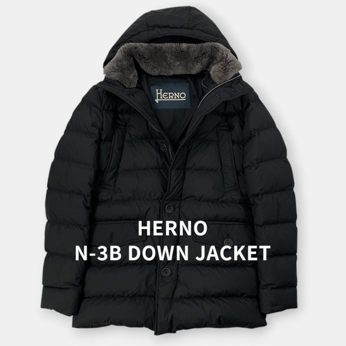 美品 HERNO ヘルノ POLAR-TECH ポーラテック ビーバーファー ナイロン ダウンジャケット N-3B PI0475U 黒 42 / J&NREUSE メンズ アウター
