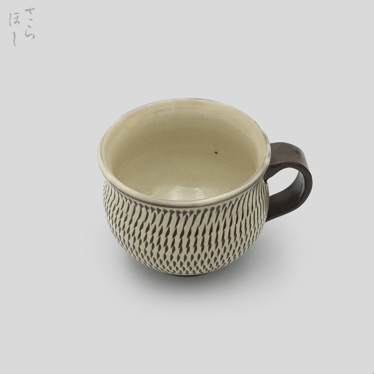 小鹿田焼 小袋窯 3寸マグカップ 飛びかんな 白 口径約9.5cm 陶器 和