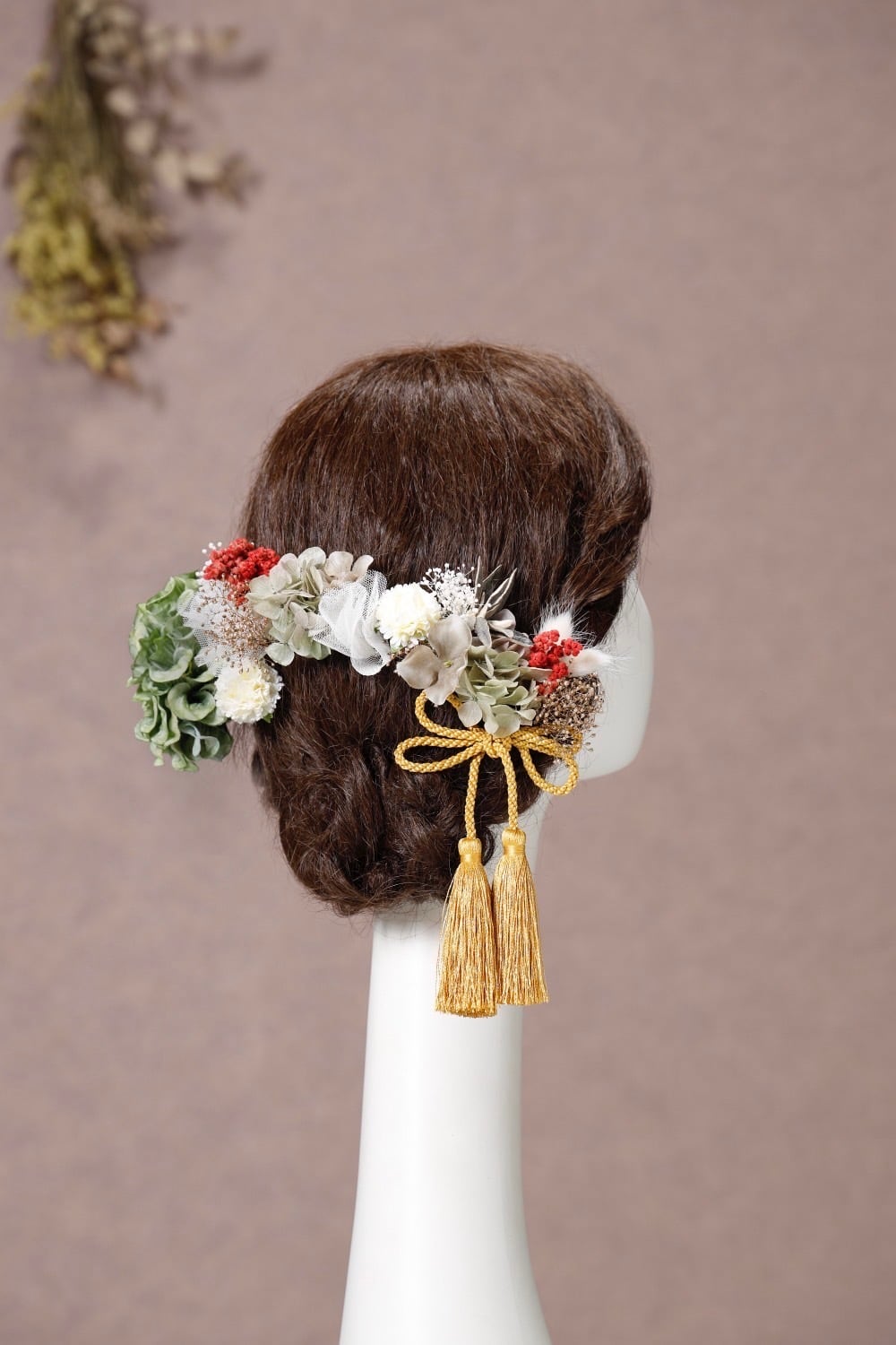 ブーケの様な髪飾り アンティークグリーン ヘッドドレス～グリーン