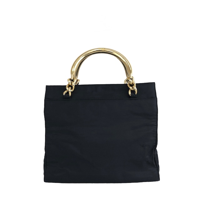 PRADA プラダ トライアングルロゴ ナイロン メタルハンドル ハンドバッグ ブラック  vintage ヴィンテージ オールド h8jhkk