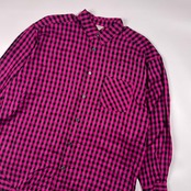 SACHIKO YAMAGUCHI サチコヤマグチ ギンガムチェック柄 レーヨン 長袖シャツ L程度/ピンク×ブラック メンズ