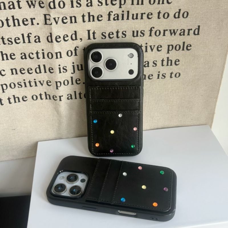 ラインストーン iphone 17 16 15 14 ケース カード収納 ポケット付き