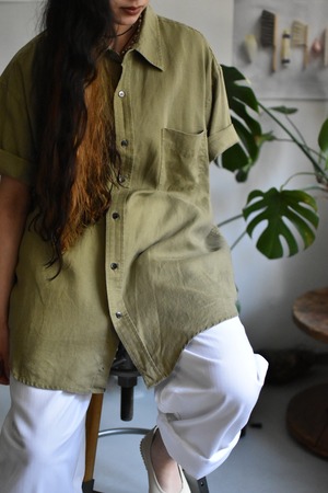 90‘s -old- "JCREW" "s/s linen shirts" "olive"