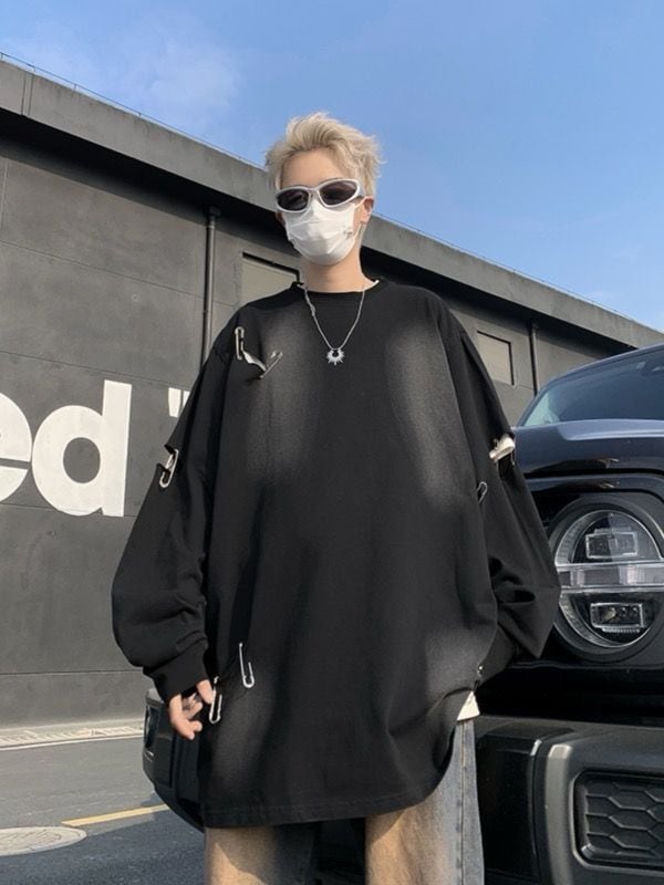 MIDAS size1 オパール加工 ダメージ加工 ブラック 長袖カットソー