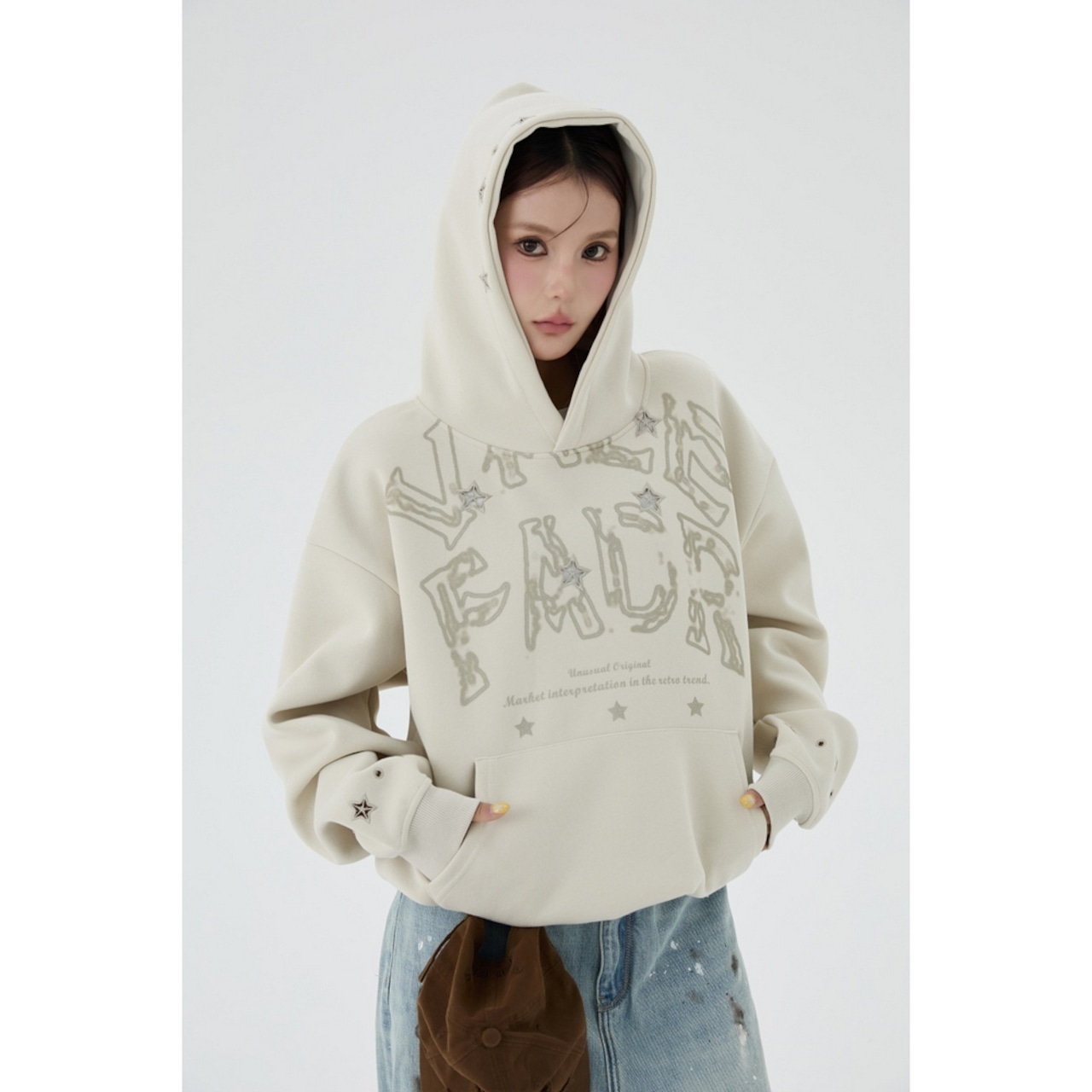 ストリート 星刺繍 パーカー T1877