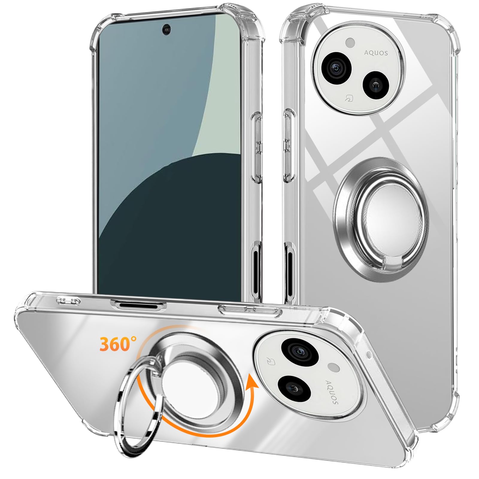 対応 AQUOS sense9 ケース AQUOS sense10 用 ケースリング SH-53E SHG14 カバー TPU 薄型 軽量シリコン 耐衝撃 指紋防止 車載ホルダー対応 防塵 一体型 人気 携帯カバー(クリア)