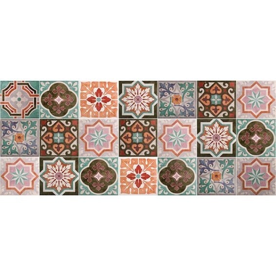 Grace mat Runner Tile Flower 【防水・防汚・滑り止め】おしゃれビニール製ランナー&カーペット|キッチン・リビング・廊下・ベッドサイド・屋外対応