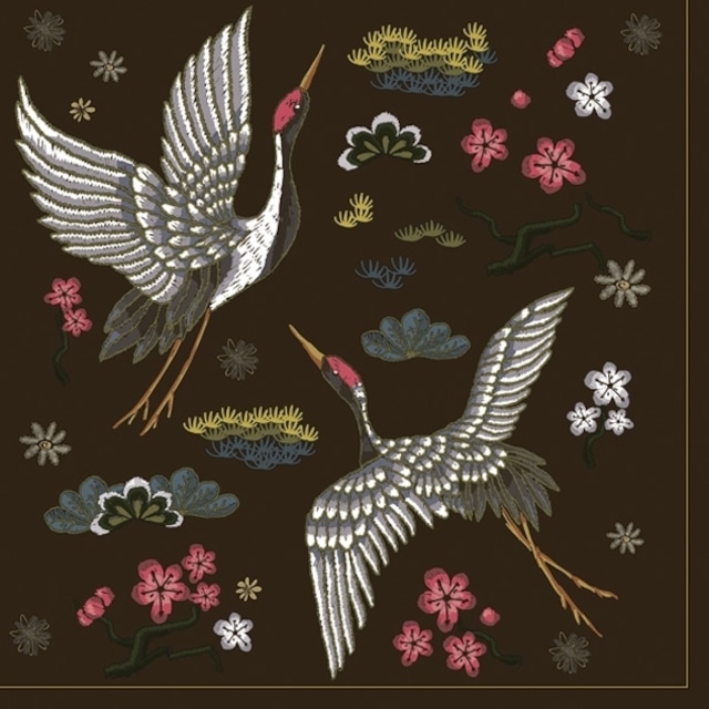 【Maki】バラ売り2枚 ランチサイズ ペーパーナプキン Embroidered Cranes ブラック