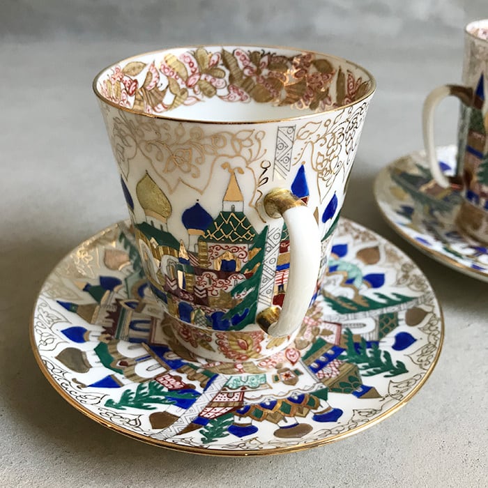 カップ&ソーサ　デミタス　2客　Imperial porcelain Russia インペリアル・ポーセリン（ロシア）