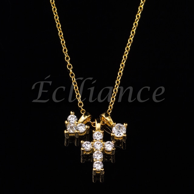 24K Gold Zirconia Mini Cross Necklace