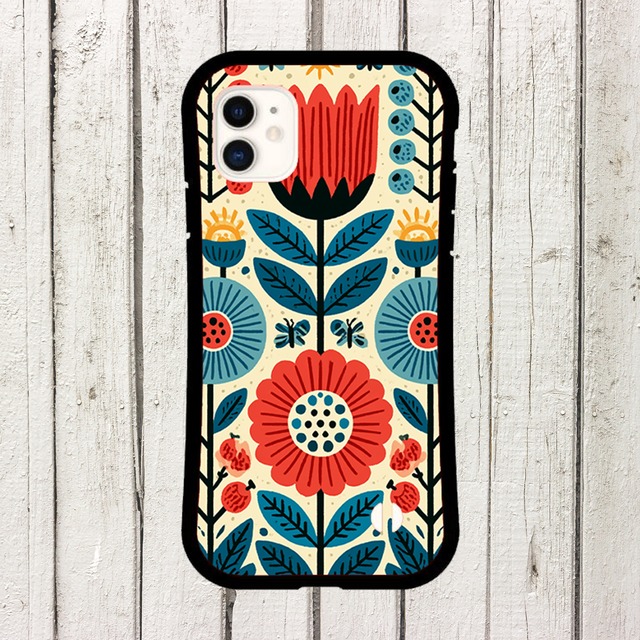 受注生産 iPhoneケース 赤青の小花民芸パターン｜花モチーフ FMSY098B
