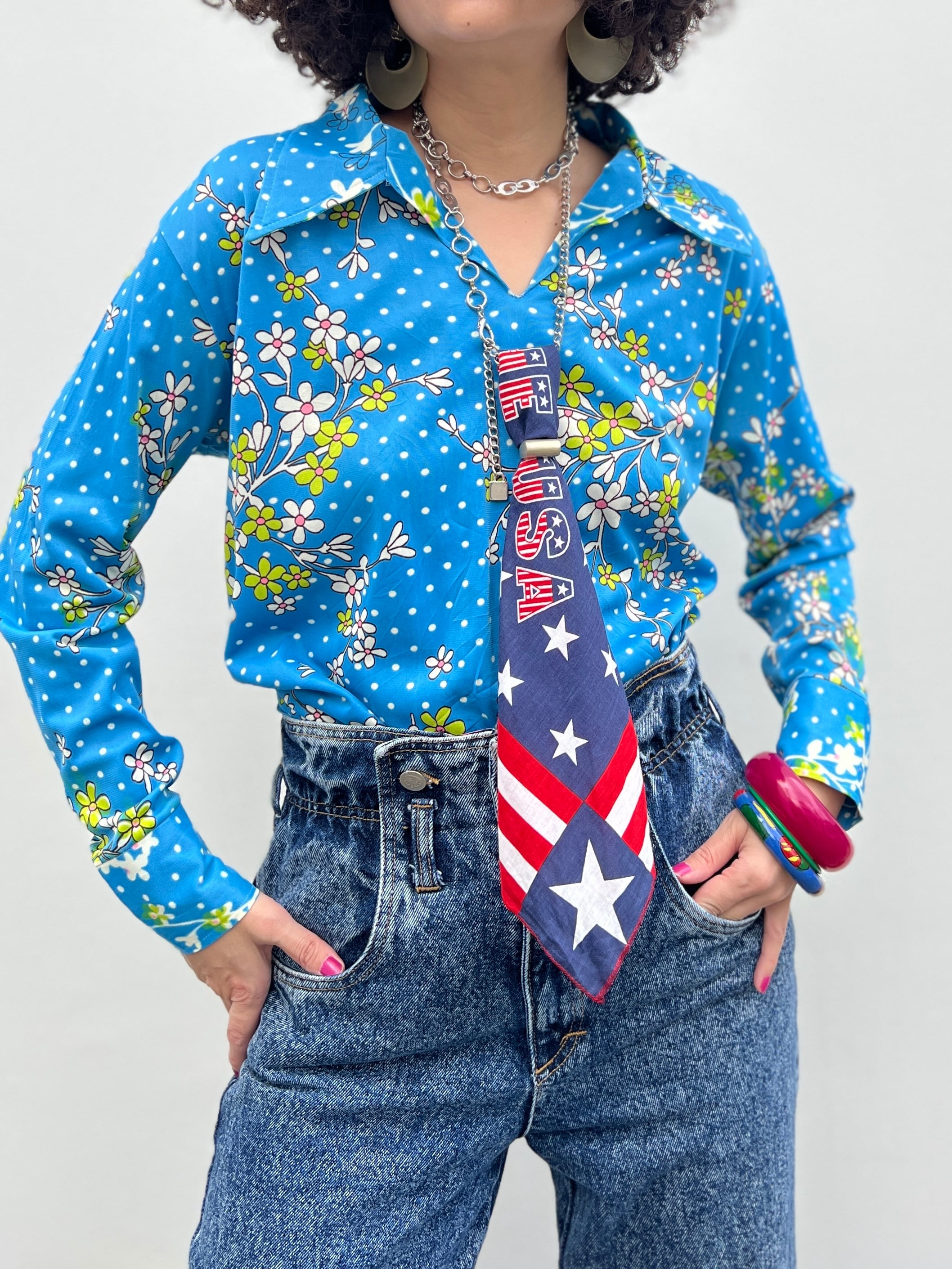 70s floral poly tops