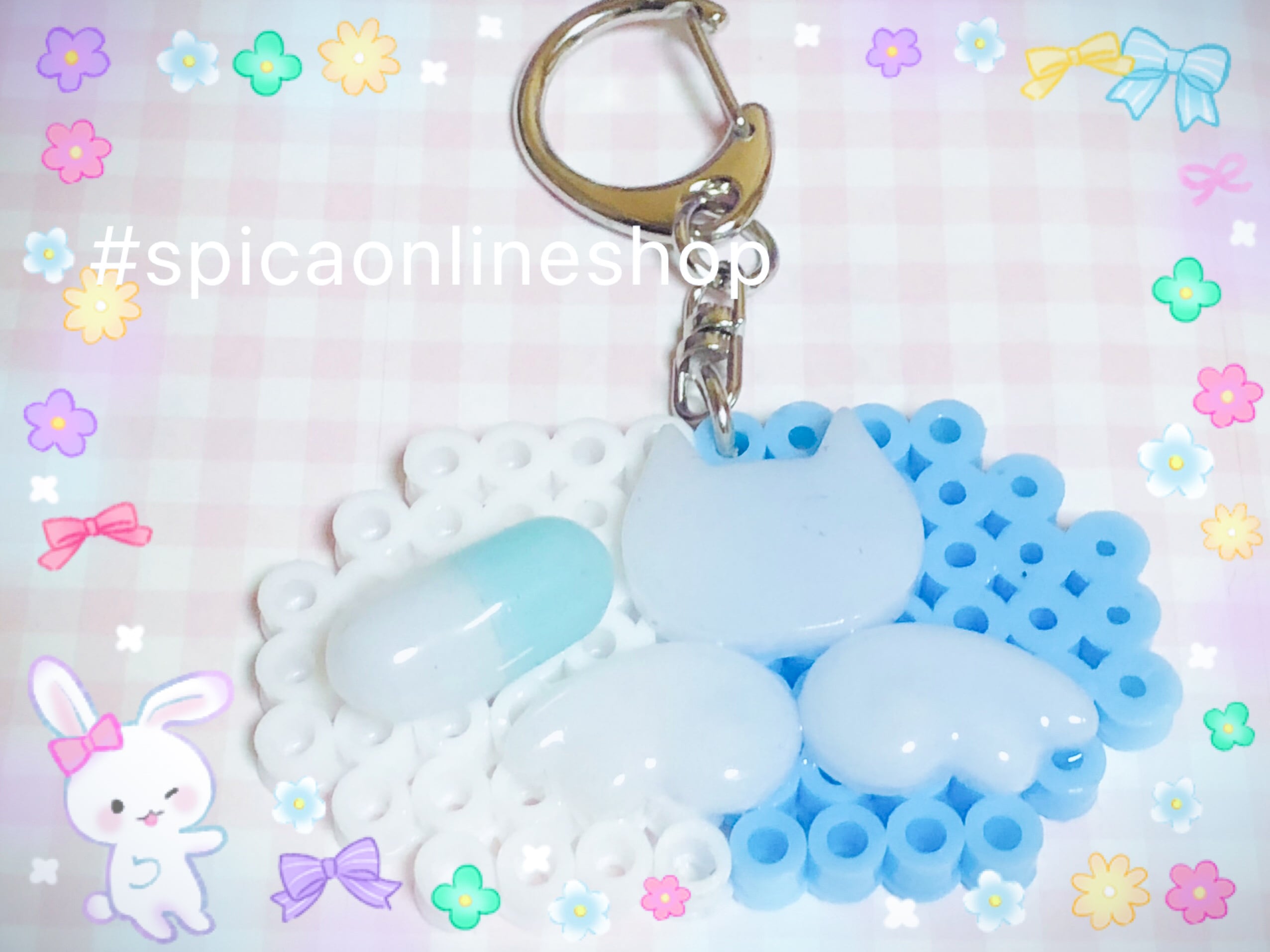 猫天使キーホルダーお薬カプセルつき水色/サブカル/天使界隈/病み