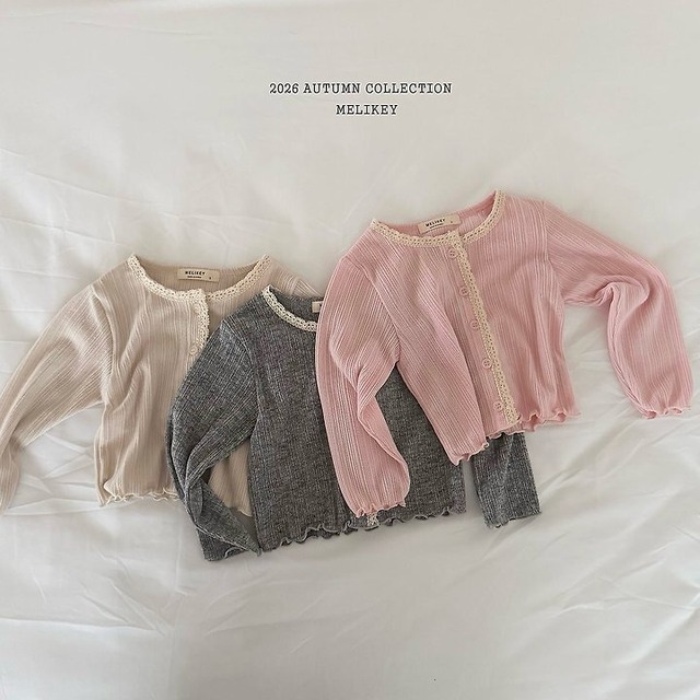 【取寄】melikey｜natural lace cardigan｜ナチュラルレースカーディガン｜XS-JM｜kids&jr｜26 autumn