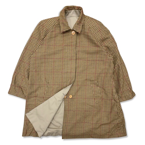 【Aquascutum】アクアスキュータム　リバーシブルコート　千鳥柄　ベージュ